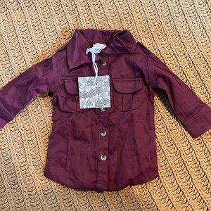 NWT Kate Quinn Organic Cotton Button Up Shirt Maroon Wine Size 3-6m